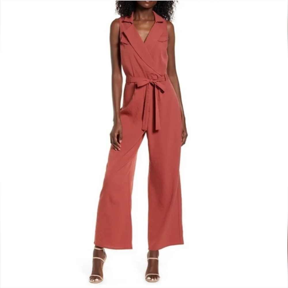 Nordstrom Row A linen wrap front jumpsuit tie waist